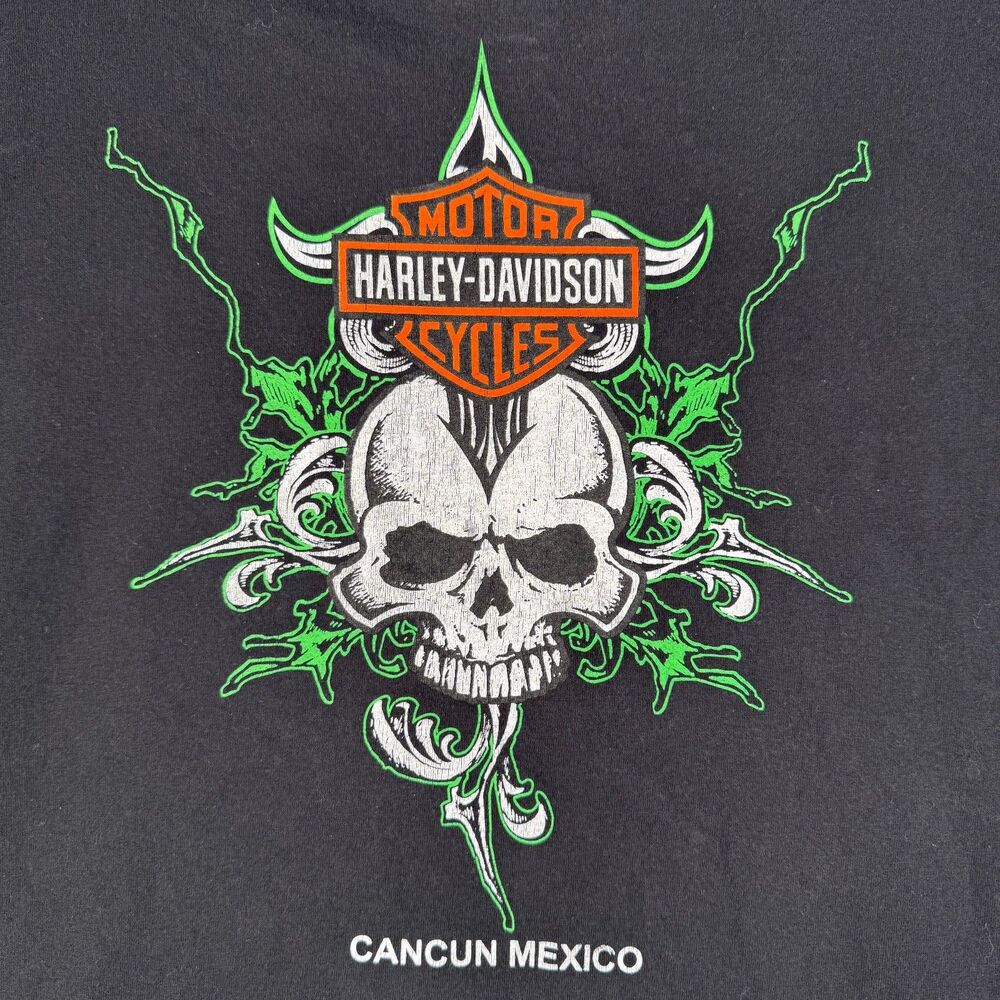 Harley Davidson T Shirt Mens Size Large Black Short Sleeve Skull Cancun Mexico